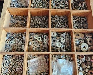 Various bolts, nuts and washers within the toolbox. Yes he was a very organized man!