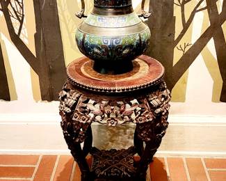 Chinese stand & champleve enamel censor 