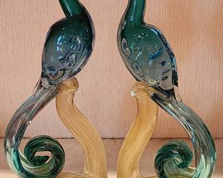 Murano glass peacock bird statues