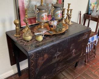 Asian art on dropleaf table