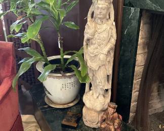 Live plant; Asian statue