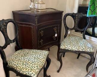 Matching antique chair; antique cabinet/table