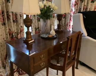 Desk; desk chair; matching lamps