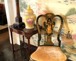 Accent chair; small side table