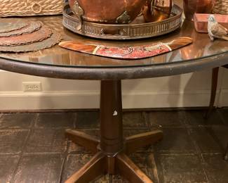 The table under the blue cloth