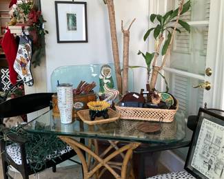 Glass top table with bamboo base