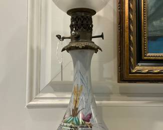 One of two hand-painted lamps