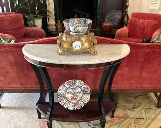 Demi-lune 2-tier marble top table