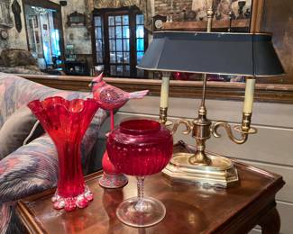 Bouillotte Lamp, Red Glass