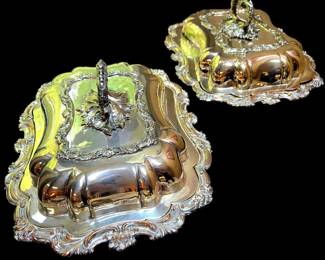 Pair Vintage Silverplate Covered Serving Dishes $98 or bid #22