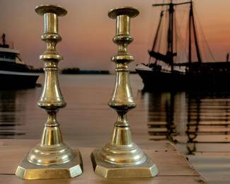 Pair Antique Brass Candle Sticks ca. 1860