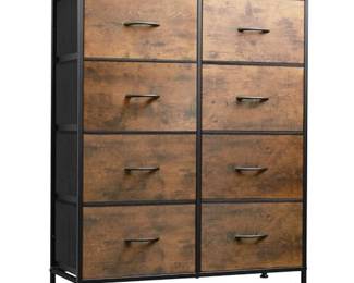 Wlive Tall Fabric Dresser with 8 Fabric Drawers, Rustic Brown Wood Grain Print