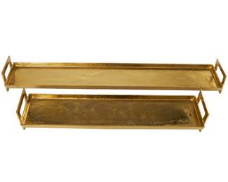 Deco 79 Aluminum Metal Living Room Decor Tray Nesting Ottoman Tray with Gold Handles, Set of 2 Serving Tray 35 Inch, 26 Inch W, Brass