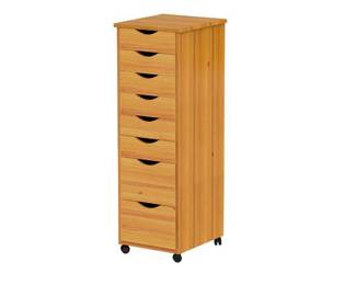 Adeptus Original Roll Cart, Solid Wood, 6+2 Drawer Narrow Drawers Roll Carts, Medium Pine
