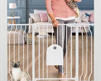 Baby Gate with Cat Door And Auto Close, 29.5-48.4 Inch, White, (Incomplete)