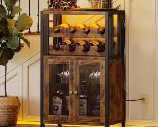 Homeiju Wine Bar Cabinet with Detachable Wine Rack, Rustic Brown
