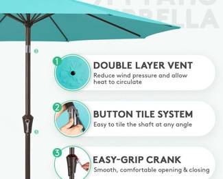 Jearey 9FT Outdoor Patio Umbrella, Peacock Blue