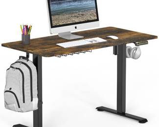 SHW Electric Height Adjustable Sit Stand Desk, Rustic Brown, Retail: $115.38