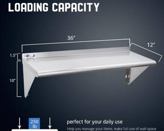Profeeshaw NSF Stainless Steel Shelf 12 x 36Inch, Wall Mount