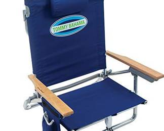 Tommy Bahama 5-Position Classic Lay Flat Folding Backpack Beach Chair, Polyester, Navy