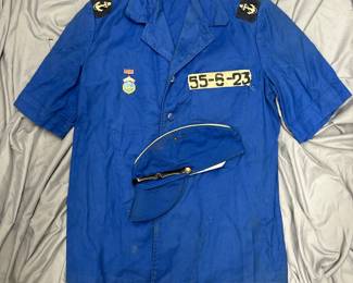 COLD WAR ERA SOVIET NAVY BLUE SERVICE SHIRT AND CAP