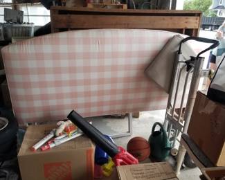 Queen pink check quilted headboard