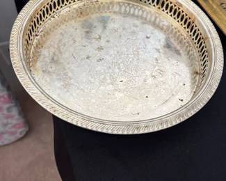 W.A. Rogers Vintage Round Silver Plate Serving Tray with Edged Design and Gallery Rim 