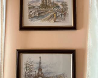 Bernadette Voz Watercolor Prints - Notre Dame and Eiffel Tower 