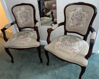 20th Century Italian Chateau d'Ax Louis XV Tapestry Armchairs 