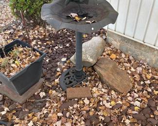 outdoor metal birdbath