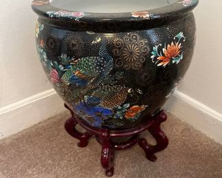 Chinese Famille Noir Black Floral Vase 