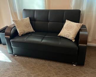 Brown leather loveseat sofa 