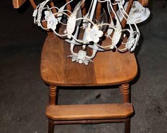 Antique Highchair & Vintage Mid Century Metal Chandelier
