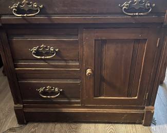 Antique Wood Washstand Cabinet.