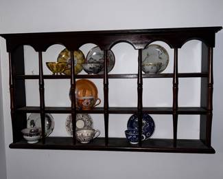 Wood Teacup & Saucer Shelf Curio Wall Decor