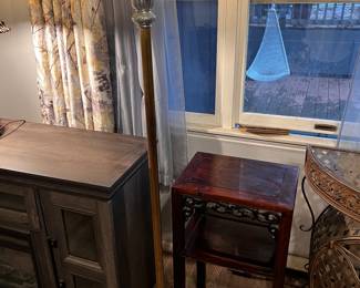 Wooden Table & Antique Floor Lamp