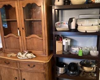 China Cabinet/Hutch - has matching dining table & chairs in garage, misc. kitchen items