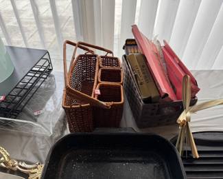 Outdoor basket for utensils great for picnics. Candles 