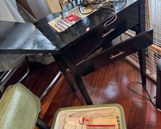Sewing table desk with chair with area to hide thread and needle