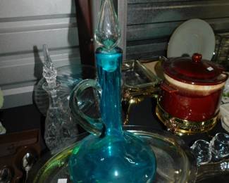 VINTAGE BISHOFF BLUE GLASS DECANTER