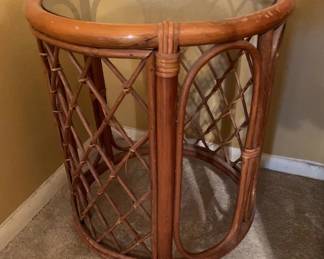 Rattan Glass-top End Table