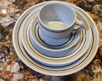 Denby Stoneware place set
Dinner Plate, Salad Plate, Tea cup with Saucer
Made in England