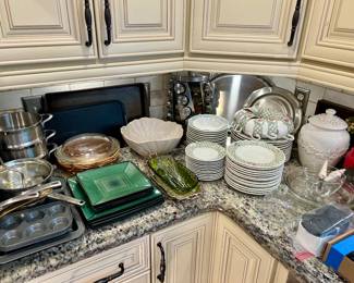 Noritake Trellis set of china, cookie jars, pots and pans, utensils and more