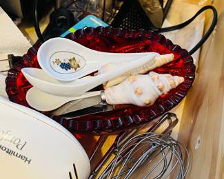 I spy a beautiful red cut glass dish/butter dish