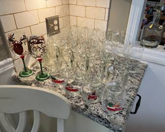 Wine glasses, glass "M" mug/cup set, martini and margarita glasses