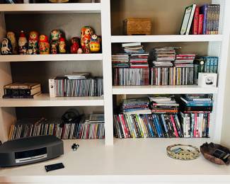 Bose stereo, Polish nesting dolls, CD's, DVD's, VHS's and books