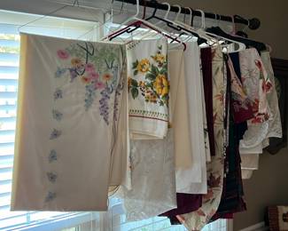 Beautiful table clothes - some vintage and embroidered, holiday, summer and plain