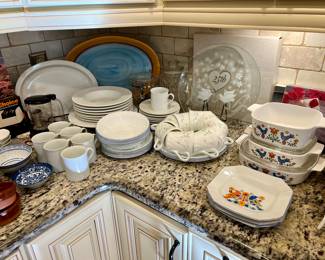 Corning ware casserole dishes, MCM octagon plates