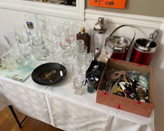 Misc. bar ware, wine openers, shakers, wine glass distinguisher, etc.