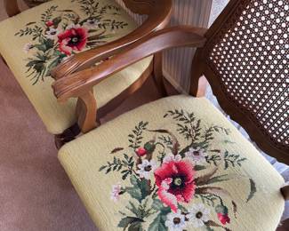 Antique handmade needlepoint dining room chairs set of five